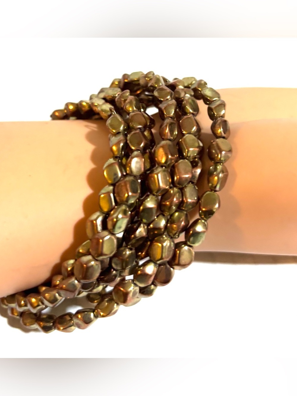 Beaded Wrap Bracelet in Iridescent Bronze